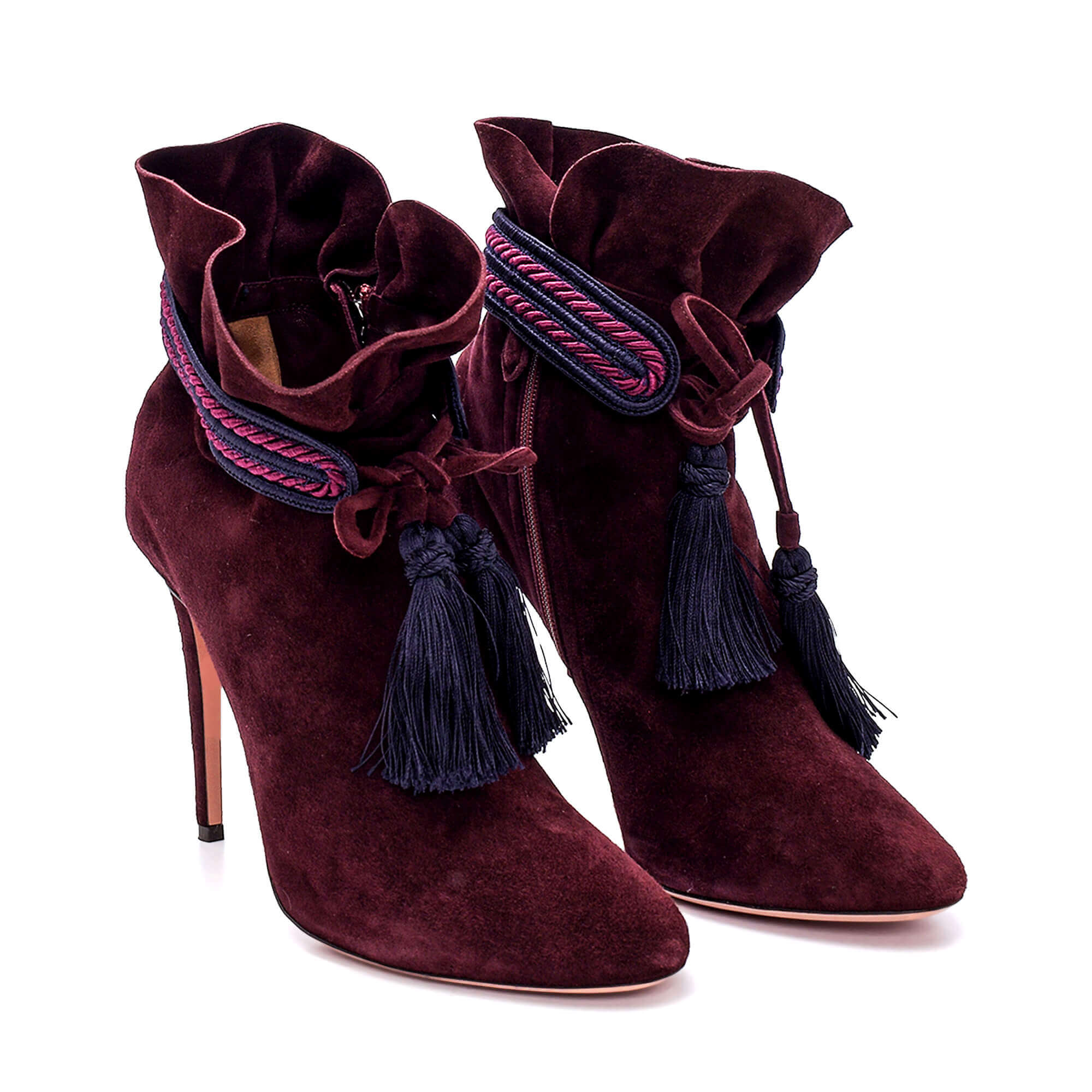 Aquazzura - Maroon Suede Tassel Shanty Booties